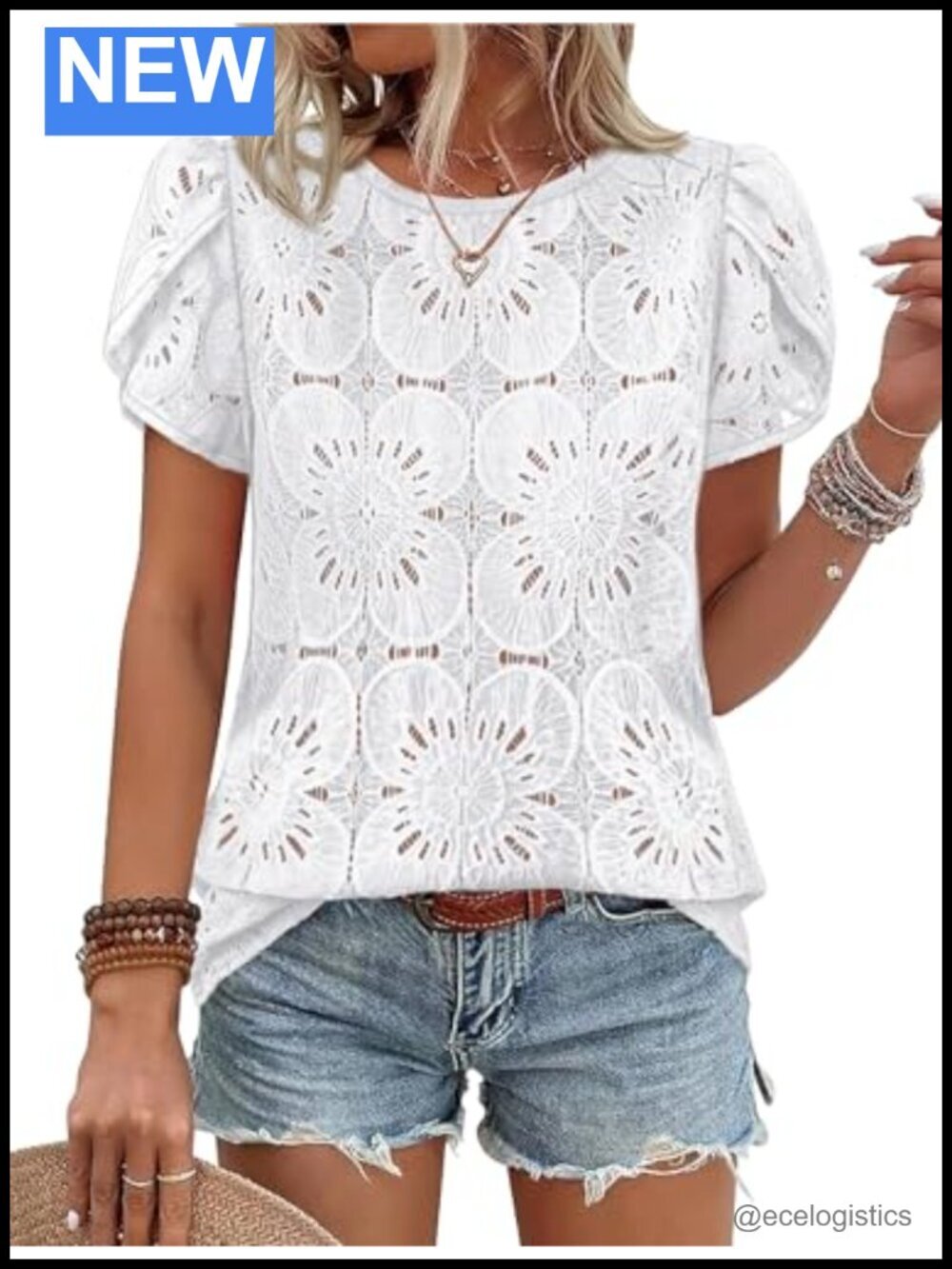 Petal Short Sleeve Blouse Crochet Lace Boho Tops Dressy Casual Spring Summer